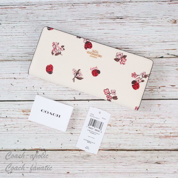 NWT Coach Slim Wallet With Ladybug Floral Print in Chalk Multi - Picture 7 of 8
